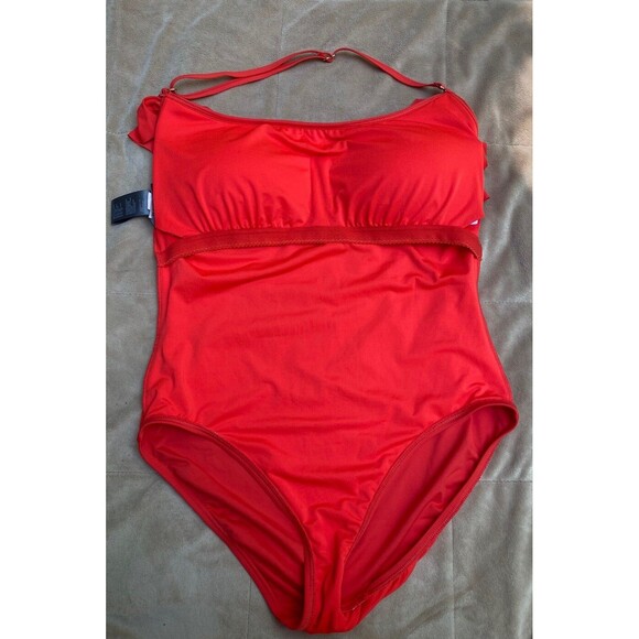 Vince Camuto Women's Size 12 Orange Red One Piece Ruffle Sleeve Swimsuit - Picture 10 of 12